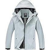 ELLSWOS Men's Waterproof Raincoat Lightweight Rain Jacket with Detachable Hood Softshell Windbreakerl for Hiking Travel