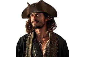 UQJE Authentic Pirate Hat for Adult Leather Tricorn Hat Halloween Colonial Costume Accessories