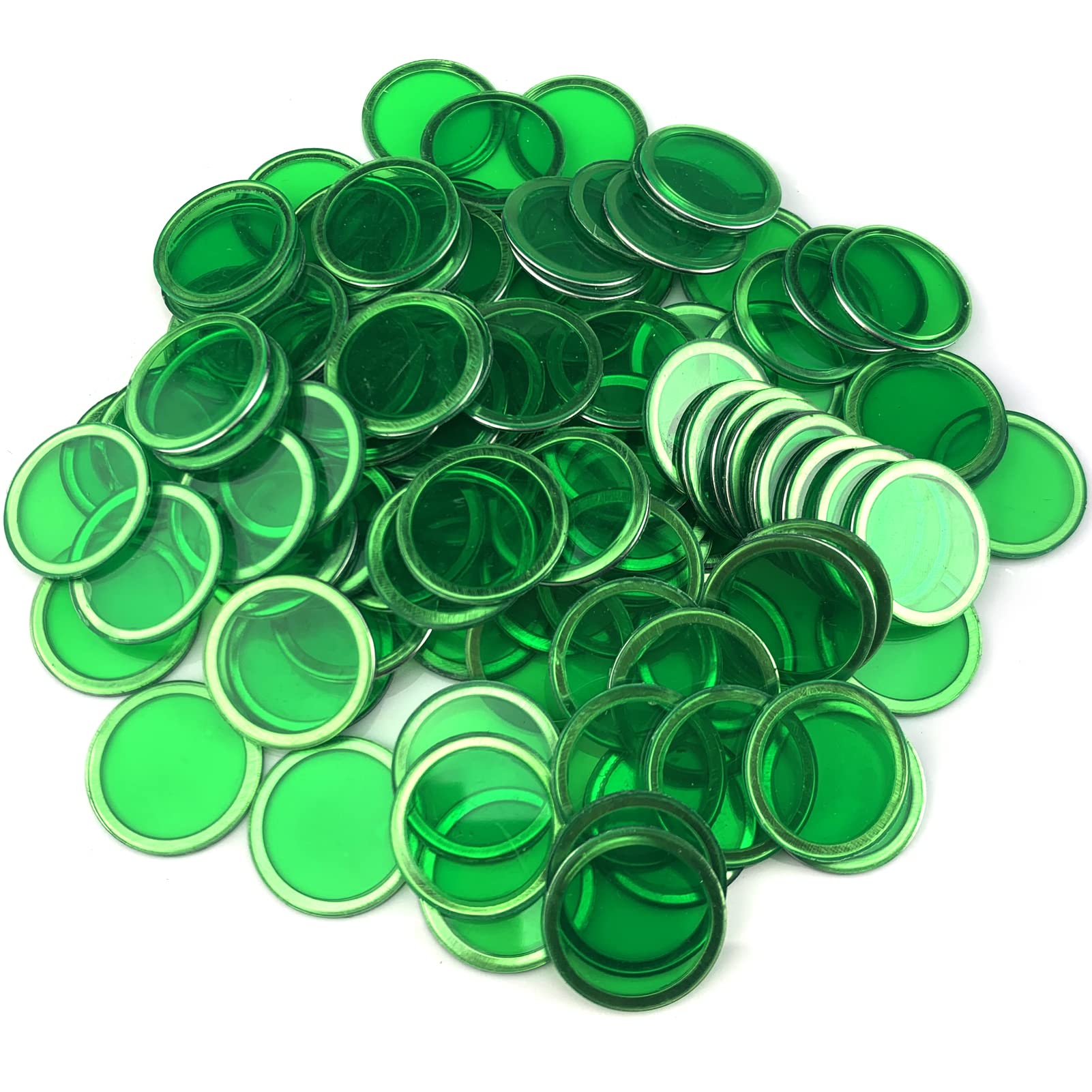 Dacefloy Magnetic Bingo Set -100 PCS Metal Ringed Chips/Plastic Poker Tokens/Markers/Math Counting/Science Exploration/STEM Kit/Family Game Nights (Green)
