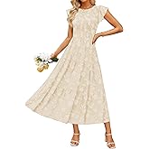 ZESICA Women's Summer Boho Floral Midi Dress 2026 Casual Flutter Short Sleeve Crewneck Smocked Flowy Beach Long Dresses