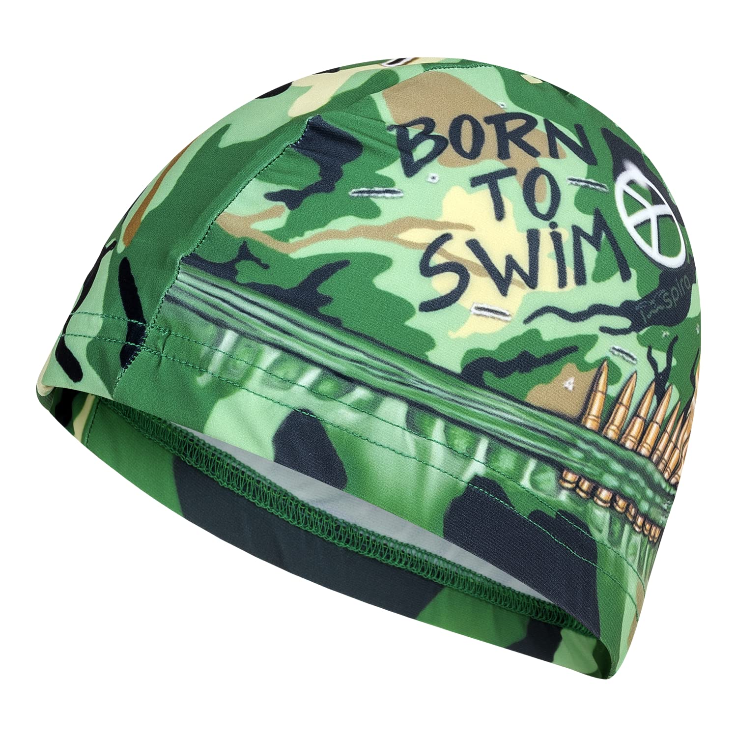 BORN TO SWIM | Green | Fabric Swimming Cap | Swim Cap | Pool Cap | Great comfort and fit | Art and Swimming