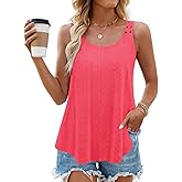 ZESICA Women's Summer Eyelet Tank Tops Loose Trendy Scoop Neck Sleeveless Flowy Beach Vacation Shirts