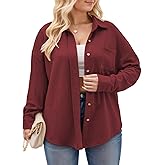 ROSRISS Plus Size Dressy Tops for Women Oversized Button Up Blouses Trendy Knit Shirts Cozy Chic Collared Tunics XL Wine Red
