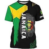 BJQ Men's Jamaican Flag T-Shirt Lion Print Short Sleeve Shirt Novelty Round Neck Top Jamaican Tee Unisex