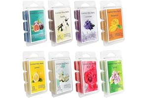 CLTNIKET Scented Wax Melts -Set of 8 (2.5 oz) Assorted Wax Warmer Cubes/Tarts - Jasmine, Rose, Bergamot, Fig, Vanilla, Lemon, Spring, Lavender