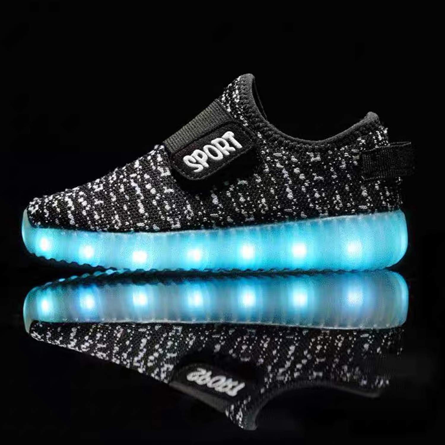 RioRand Kids Lights Up Sneakers Boys Girls Flashing Rechargeable Dance Shoes Athletic Fashion 7 Colors LED Shoes(3 M US Little Kid) Black