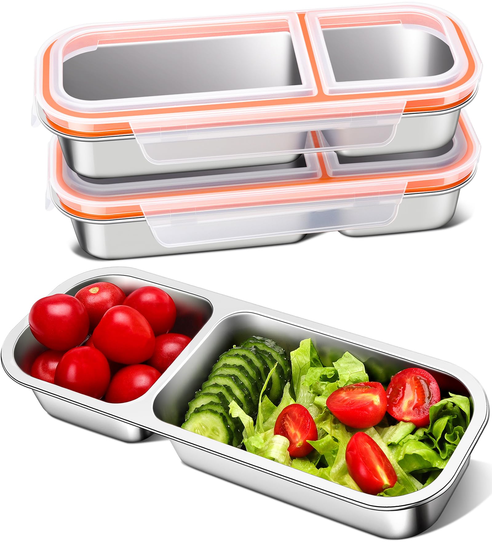 Photo 1 of 2 BIN 10-LE-56
Pack Stainless Steel Snack Containers for Kids & Adults - Leek Proof Metal Bento Lunch Box with 2 Compartment - Lunchable Containers for Daycare, School, Work, Travel - Stackable Snack Bento Box