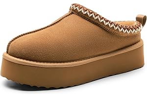 DREAM PAIRS Women's Platform Slippers Genuine Suede Slip-on Warm FuzzyEasy Autumn Winter Fluffy Comfy Furry Shoes for Outdoor Indoor