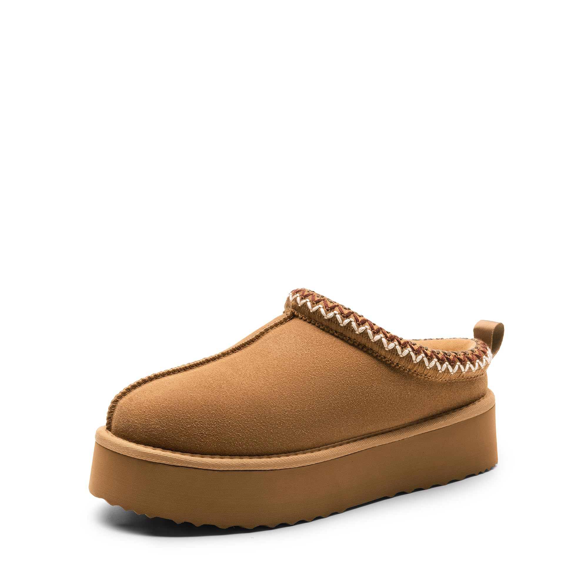 Photo 1 of DREAM PAIRS Women's Slippers for Women Genuine Suede Platform Slip-on Warm Slippers Winter Fluffy Warm Comfy Furry Shoes for Outdoor Indoor FuzzyEasy,Size 8,Chestnut