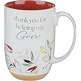 WITH LOVE XL Inspirational Coffee Mug for Teacher - Thank You for Helping Me Grow, Lovely Teacher Appreciation End of Year Gift, Orange Multicolor Floral, Microwave Safe, 15oz