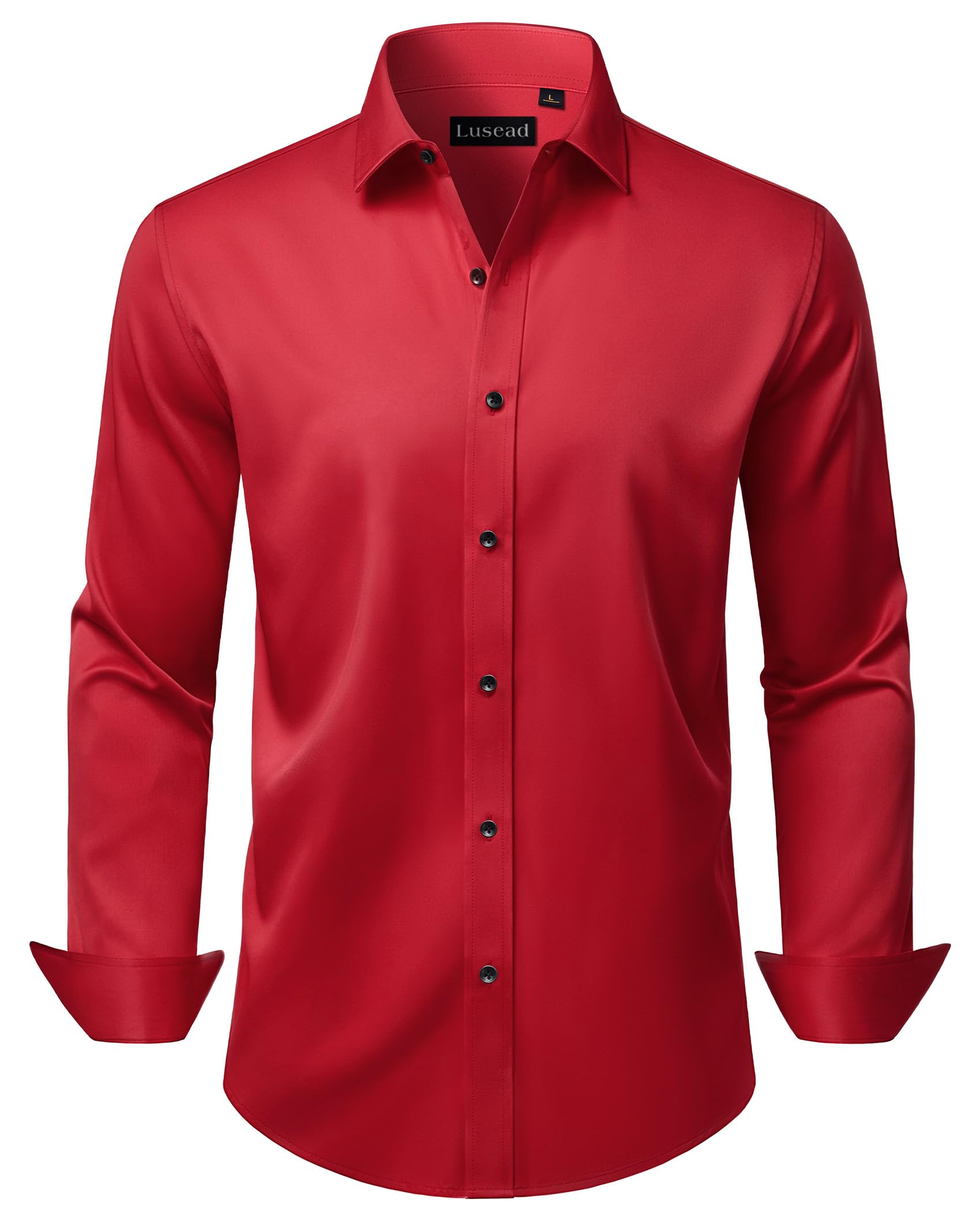Lusead Red Dress Shirt Men Long Sleeve Stretch Wrinkle Free Formal