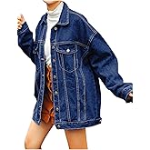 Gozoloma Women's Casual Loose Oversized Denim Jacket Long Sleeved Button Jean Jacket Coat Tops