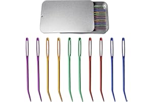 YZZYEMN 10Pcs Yarn Darning Tapestry Needle，Large Big Eye Weaving Needle，Blunt Yarn Needles，Bent Tip Embroidery Needles ，for Tapestry, Weaving，Sewing Wool,Darning，Knitting Crochet with Iron Box
