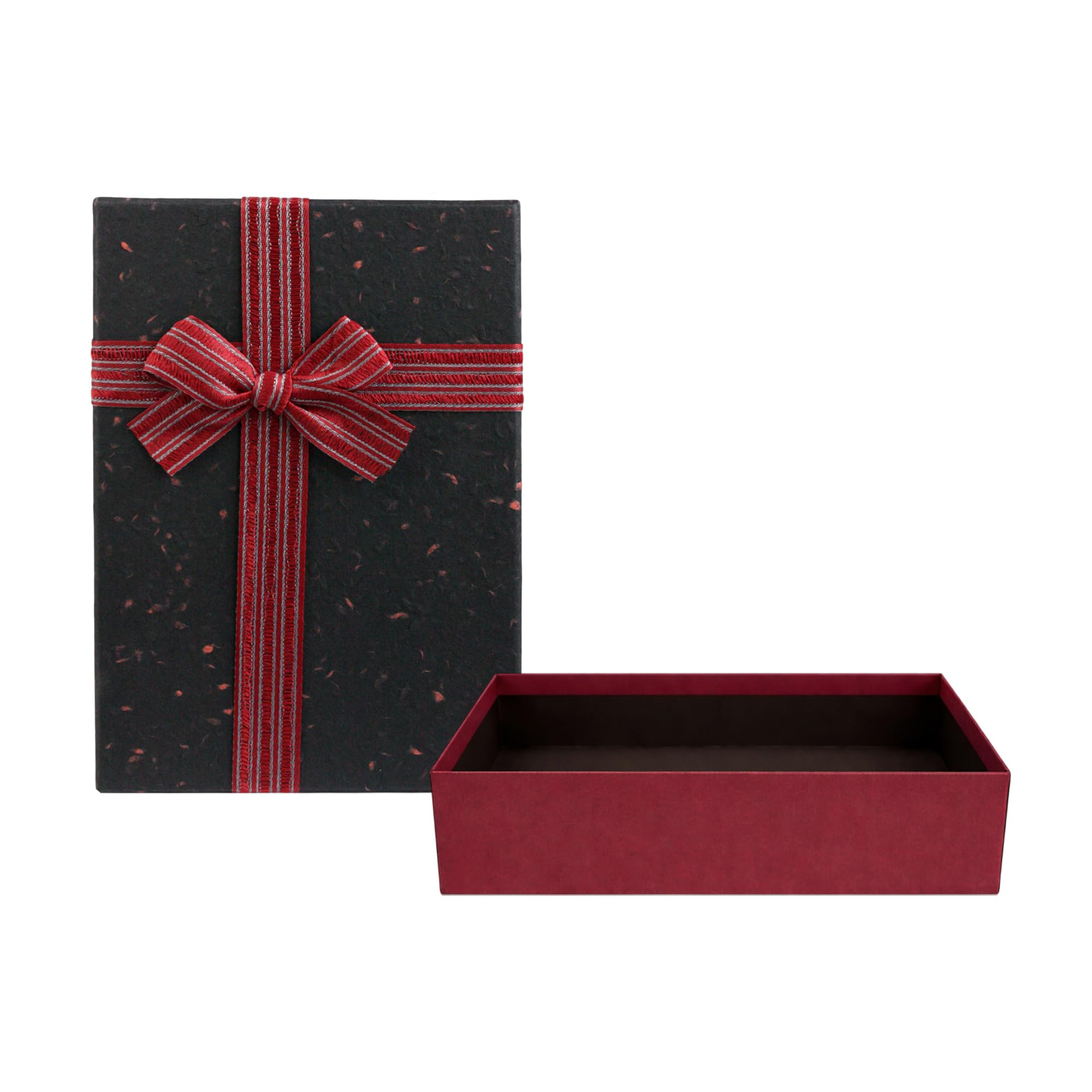 Emartbuy Burgundy/Black Rigid Gift Box with Ribbon – 24.5 x 17 x 6.5 cm – Luxury Cardboard Presentation Box | Premium Packaging for Hampers, Birthdays, Weddings, Corporate Gifting