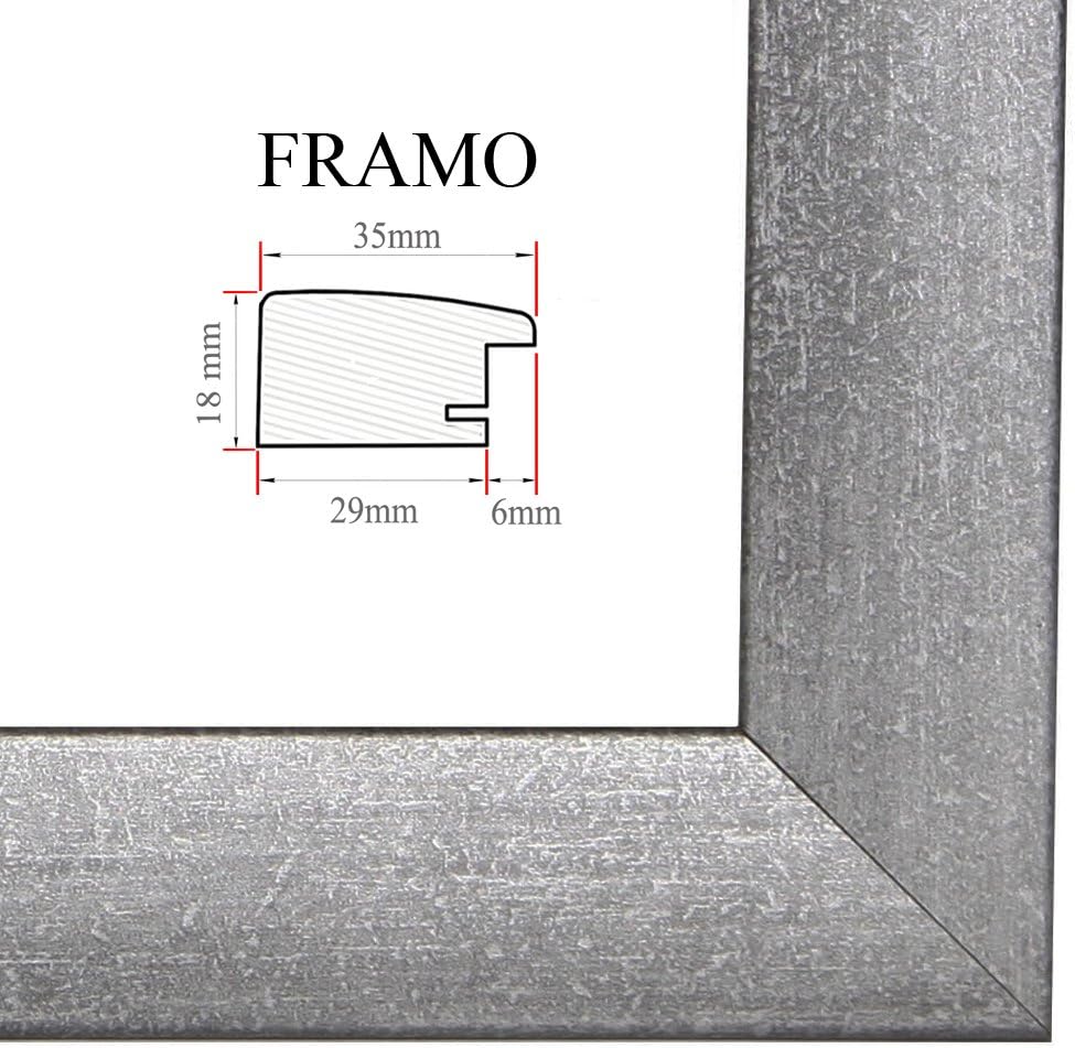 FRAMO35 60x120 cm picture frame made to measure, color: Grey blurred, Handmade MDF frame with break resistant anti-reflex artificial glass pane and MDF-Wood back; frame width: 35 mm
