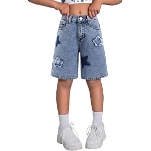 oyyniis Girls Jean Shorts Baggy Wide Leg Jorts Cute Bermuda Denim Shorts | Elastic High Waist,Soft Denim Fabric, Retro Distre