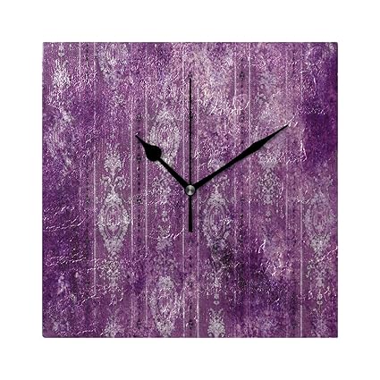 Amazon Com Zhousun Silent Wall Clock Purple Vintage Floral