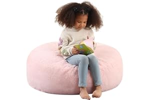 MOMCAYWEX 2-in-1 Kids Round Bean Bag Chair, Fluffy Beanbag with High-Density Foam Fillings for Toddlers, Reading Floor Cushion Chair Corner, 10"x 35", Pink