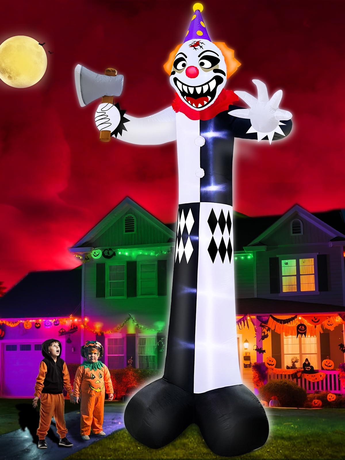 Photo 1 of TURNMEON 12 Ft Giant Halloween Inflatables Decorations Outdoor Scary Clown Hold Axe Blow Up Build-in LED Lights Inflatable Halloween Outdoor Yard Decors for Garden Lawn Home Holiday Party Outside