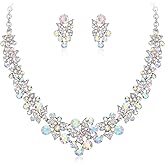 EleQueen Women's Wedding Bridal Statement Crystal Necklace Earrings Set for Brides Bridesmaid, Butterfly Leaf Jewelry for Prom Party