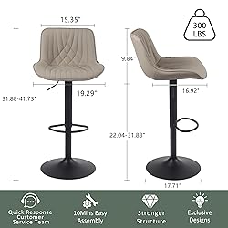 YOUTASTE Khaki Bar Stools Set of 2 Modern Faux