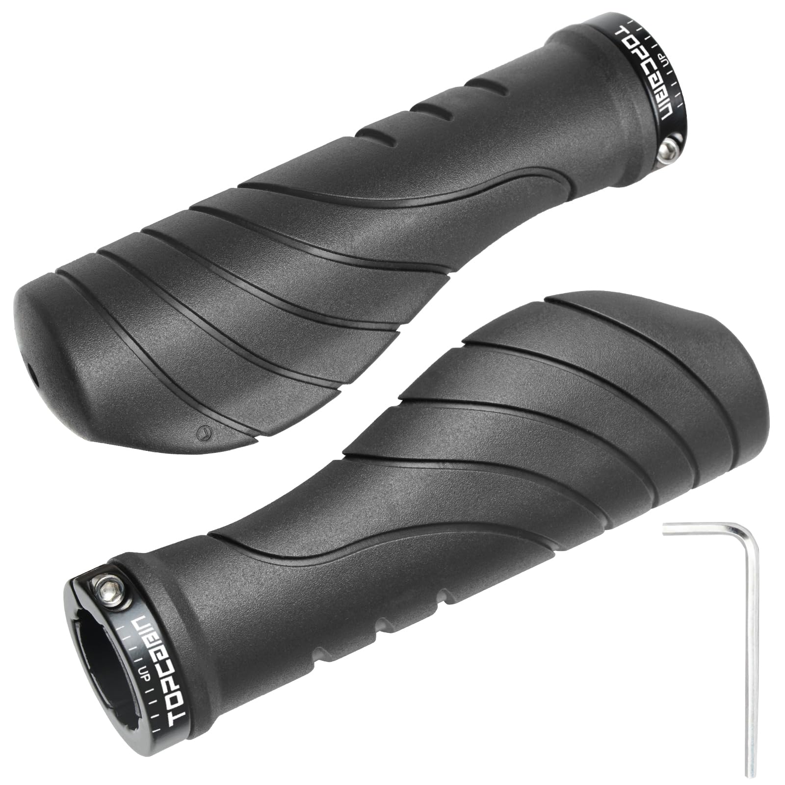 Photo 1 of TOPCABIN Bicycles Handlebar Grips, Aluminum Lock-on Ergonomic Bike Grips, Cushion Vibrations Comfort Bike Handlebar Grips, Mountain MTB BMX Bicycles Grips for Scooter (Ergonomic E(Black))