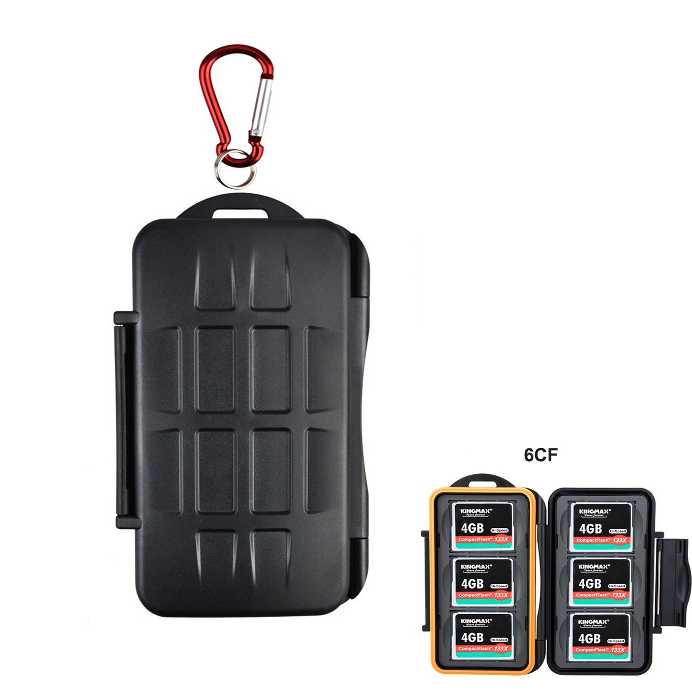 LXH 6 Slots Portable Holder Durable Waterproof Anti-shock Storage CF Compact Flash Memory Card Case Protector Cover Cartridge Water-proof and Anti-dust Keeper With Carabiner For 6CF