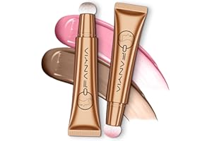 Ofanyia One-body Design Blush & Contour Wand Set by Ardorlove, Super Silky Cream Contour Stick, Liquid Blush with Cushion Applicator, 2Pcs (01# Contour + 01# Blush)