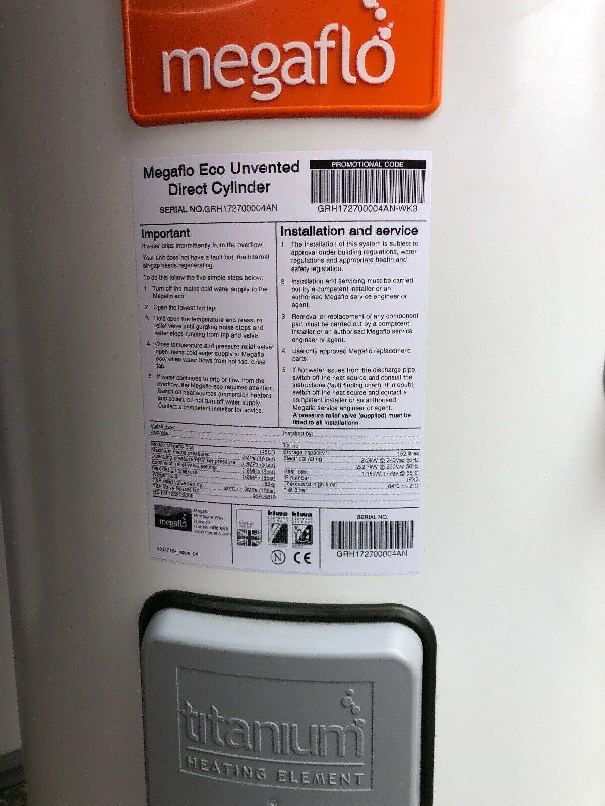 Heatrae Sadia Megaflo Eco 145DD Direct Unvented Hot Water Cylinder, White