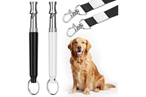 Atevn Dog Whistle, 2 Pack Dog Training Whistle with Lanyard, Adjustable Ultrasonic Silent Dog Recall Whistles, Professional Dog Whistle to Stop Barking Neighbors Dog (Black and White)