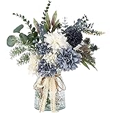 CEWOR Fake Flowers in Vase, Artificial Flowers Arrangement in Vase, Fake Floral Table Centerpieces Decor for Kitchen Farmhouse Coffee Table Living Room Bathroom Plant Decor