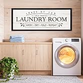 Laundry Room Decor Framed Wall Art, 32x12 Inch Wooden Loads of Fun Wash Dry Fold Repeat Laundry Room Signs Wall Decor, Farmhouse Wash Room Decoration for Bathroom over the Bathtub, Black