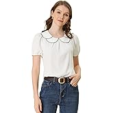 Allegra K Women's Puff Sleeves Tops Peter Pan Collar Blouse