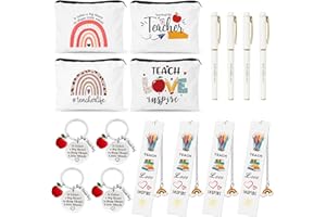 UAREHIBY 16 PCS Teacher Gifts in Bulk,Thank You Teacher Gifts With Makeup Bags,Teacher Appreciation Week Keychain,Bookmark Gifts for Teachers,Best Teacher Ever Pen Gifts,Christmas Gifts