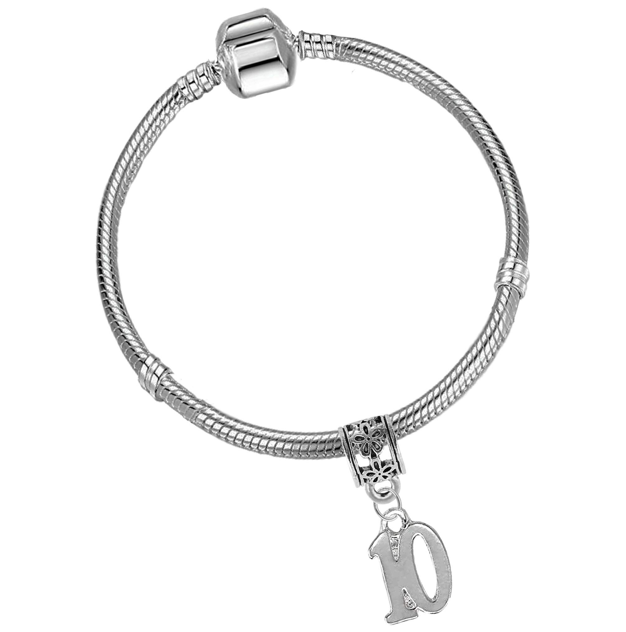 Girls 10th Birthday Silver Plated Starter Charm Bracelet with Gift Box