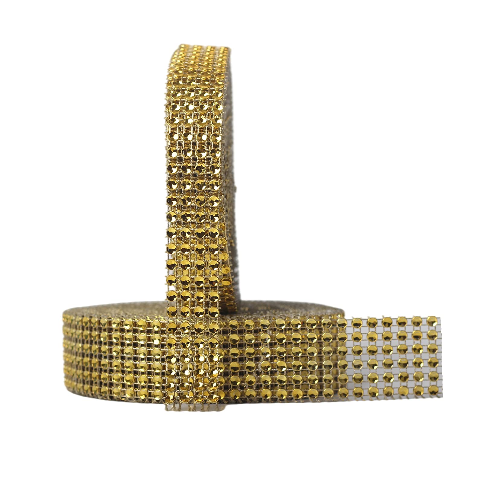 2 Rolls Acrylic Gold Rhinestone Diamond Ribbons,4 Row 9m&6 Row 9m Rhinestone Mesh Ribbon Diamonte Strip Bling Home Accessories for Cakes Toppers Arts Crafts Home Wedding Birthday Party Decoration