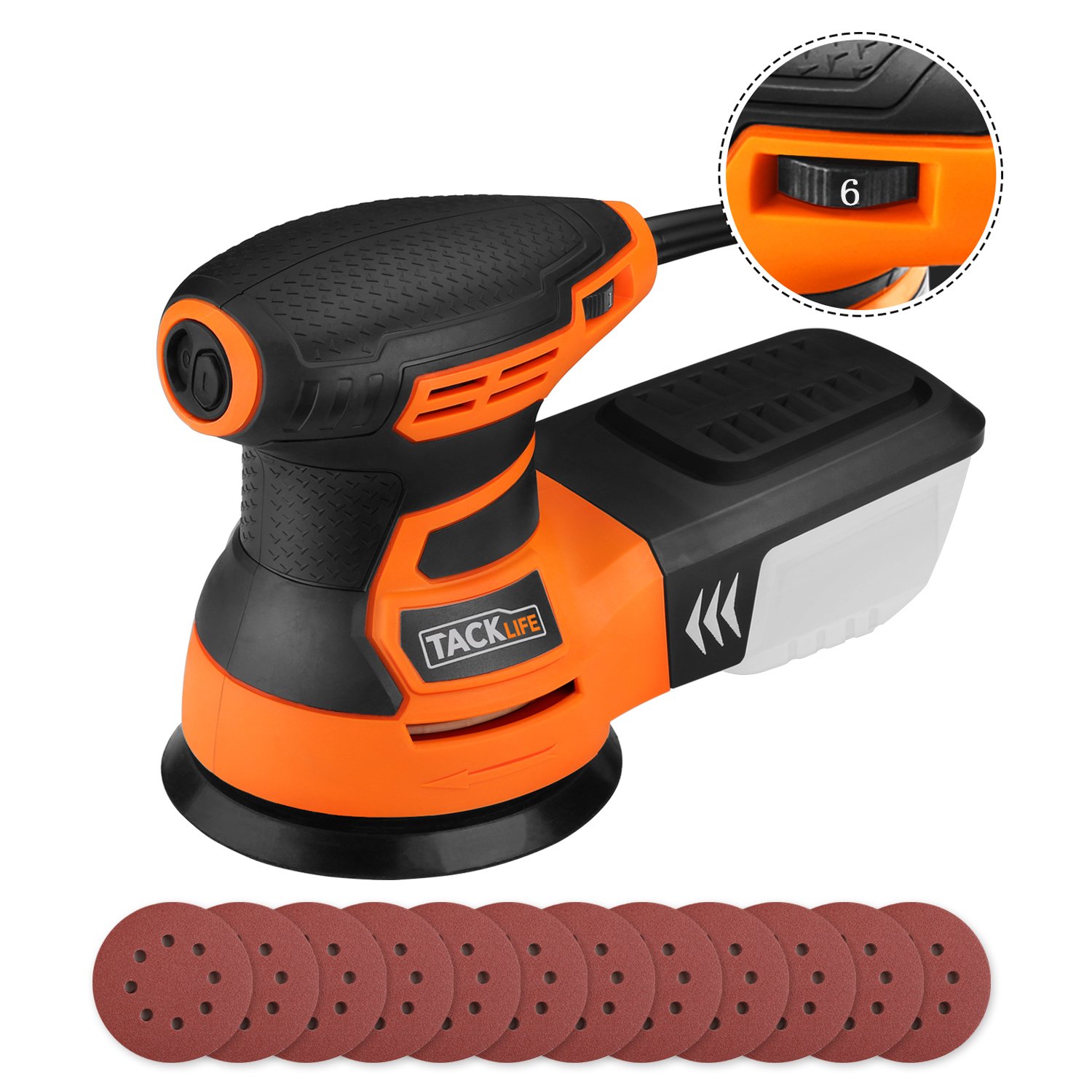 Random Orbit Sander, Tacklife 5Inch 6 Variable Speed 3.0A/13000RPM