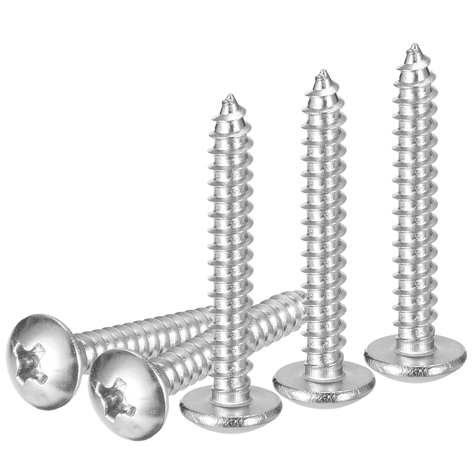 DTGN #6x1 Sheet Metal Screws - 100 Pack - for Wood, Furniture - 304 Stainless Steel Phillips Truss Head Self Tapping Tip Wood Screws - Silver