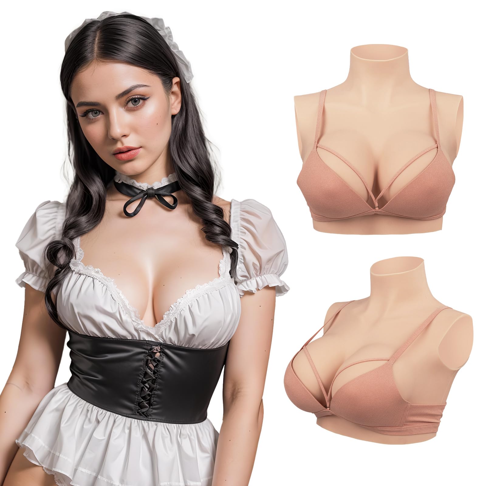 Minaky Ultra-Thin & Lightweight Silicone Breast Forms - Realistic Fake Boob Stretchable Comfortable - Small Size for Crossdressers Drag Queen Mastectomy Cosplay