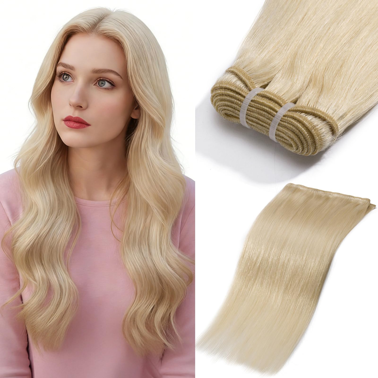 Elailite Human Hair Bundles Weaves Blonde Hair Extensions Real Remy Human Hair Weft Straight - #60 Platinum Blonde (16 Inch, 1 Bundle, 100g) — image 1