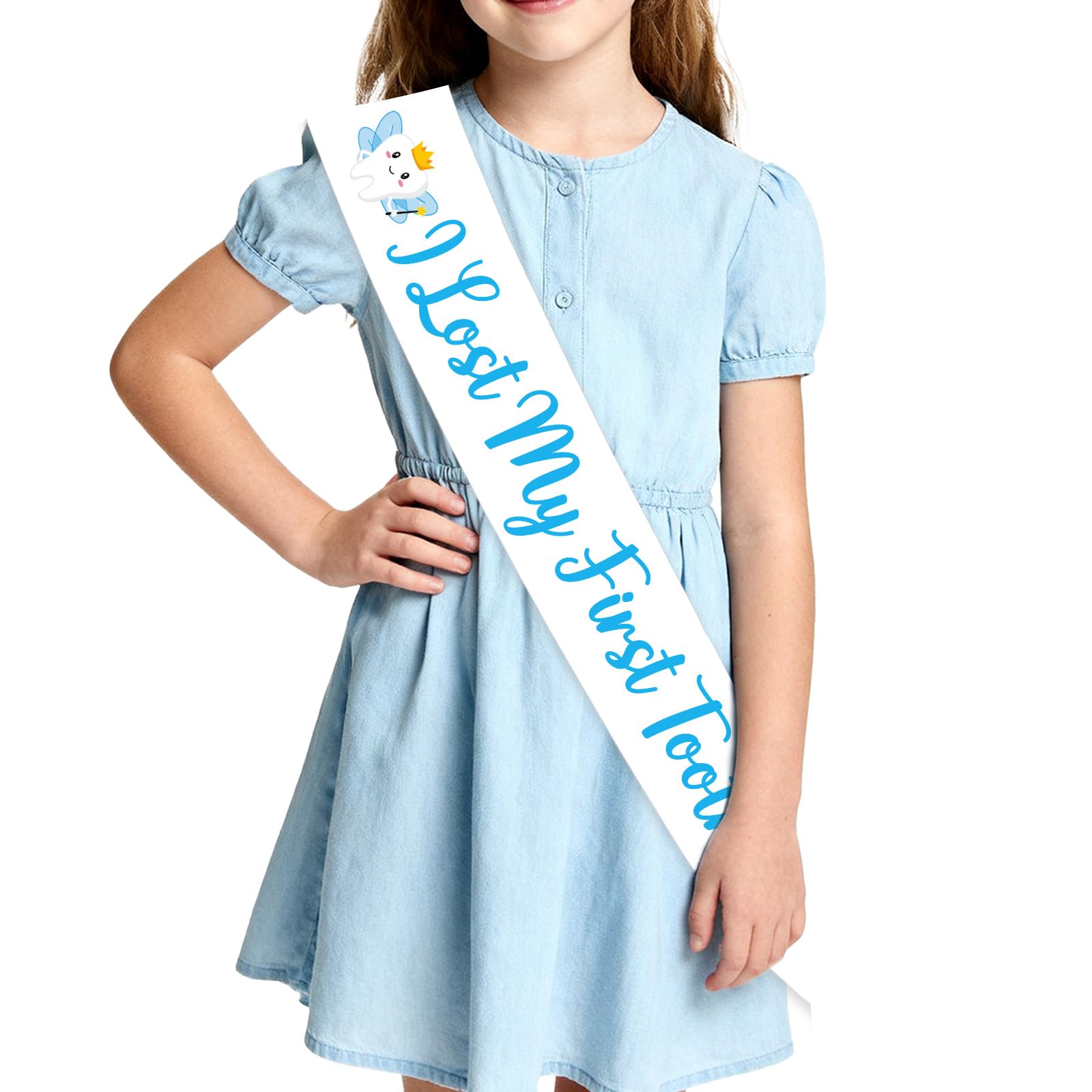 Diartpaint Tooth Fairy Sash Blue Teeth Fairy Birthday Party Favor I Lost My First Tooth Sash for Kids Girls Boys Satin Sashes for Cartoon Teeth Fairies Baby Shower Supply Decor Dental Clinic Gifts