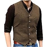 SOLOVEDRESS Mens Vintage Tweed Suit Vest V Neck Casual Wool Waistcoat for Wedding Groomsmen