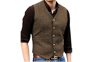 SOLOVEDRESS Mens Vintage Tweed Suit Vest V Neck Casual Wool Waistcoat for Wedding Groomsmen