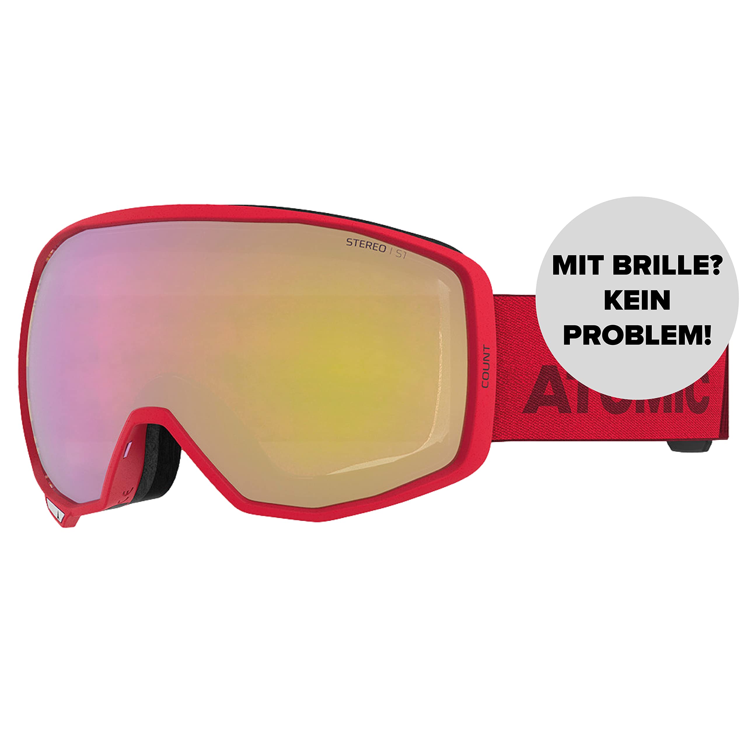 ATOMIC All Mountain Ski Goggles, Unisex, For Cloudy Weather, Medium Fit, Compatible with Eyewear, Count Stereo, Red/Pink-Yellow Stereo, AN5106046, ns