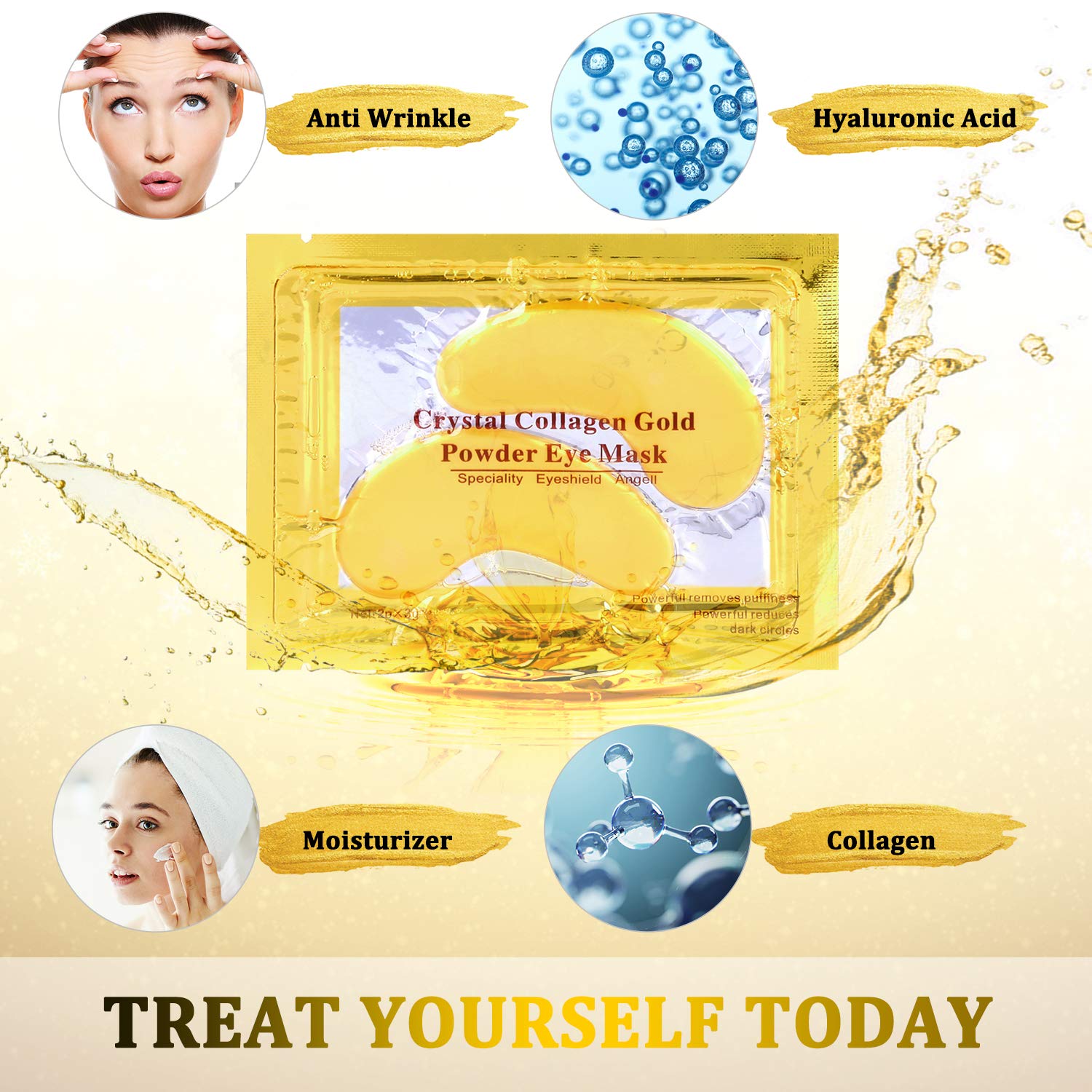 POSTA Gold Eye Mask, 20 Pairs Eye Treatment Mask With Collagen, Under Eye Mask Treatment for Puffy Eyes, Dark Circles Corrector, Used for Eye Bags, Anti Aging Patches Luxury Gift for Women and Men : Beauty