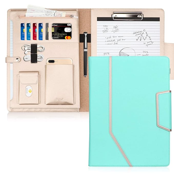 Toplive Padfolio Portfolio-Etui, Konferenzmappe, Executive Business Dokumenten-Organizer mit Klemmbrett, A4 Größe, Visitenkar