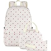 Fiuned School Backpack for Teen Girls Kids Bookbag Set with Lunch Box Pencil Case 17" Large Capacity Backpack Casual Daypack