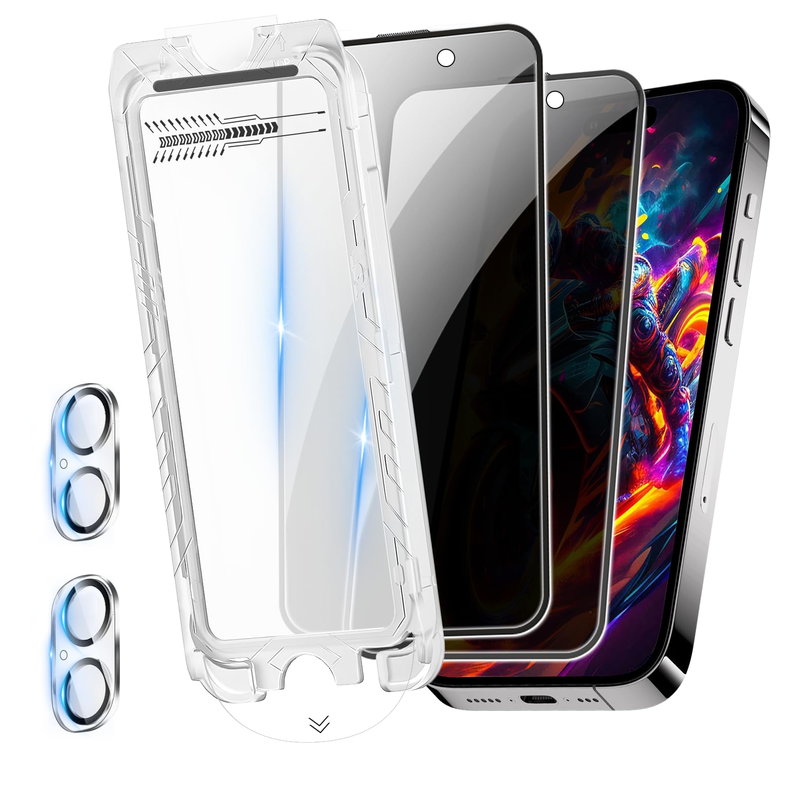 Teyomi 2 Pack Privacy Screen Protector compatible with iPhone 16 Plus + Camera Lens Protector, Tempered Glass Screen Protector compatible with iPhone 16 Plus, Anti-Fingerprint,Full Coverage