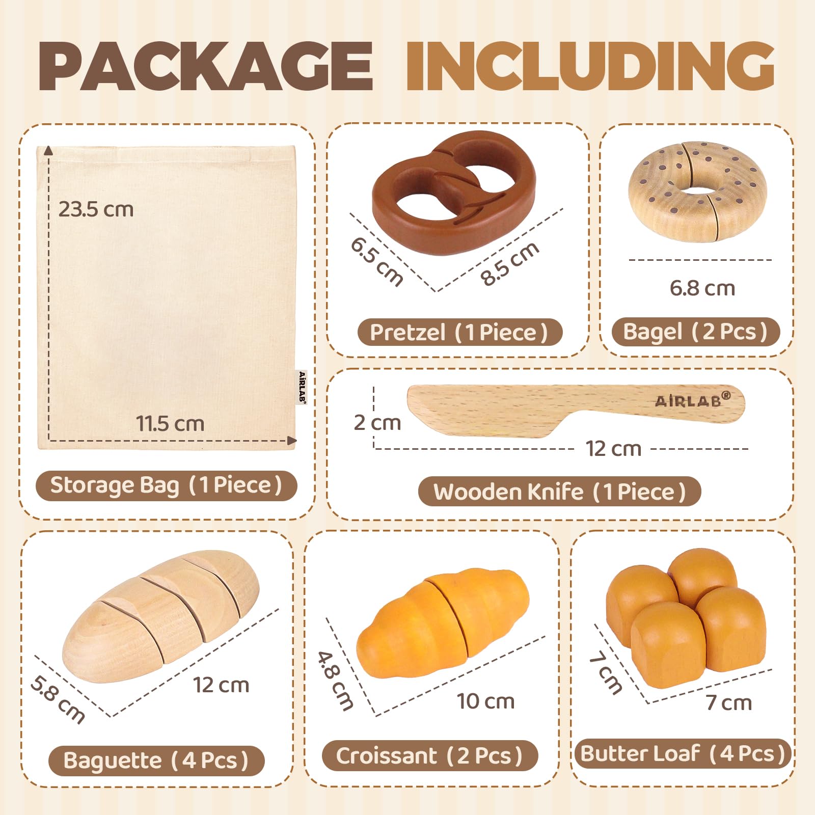 Airlab Kinderküche Spielküche Zubehör aus Holz, Küchenspielzeug Schneiden Brot Kinder, Bäckerei Spielzeug Lebensmittel Holz mit Klett-Verbindung, Holzspielzeug Küche Pädagogisches Rollenspiel Geschenk 2
