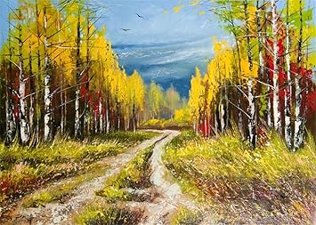Amazon Com Leowefowa 9x6ft Vinyl Photography Backdrop Rustic Nature Forest Dirt Road Hand Drawing Oil Painting Autumn Background Kids Children Adults Photo Studio Props Camera Photo